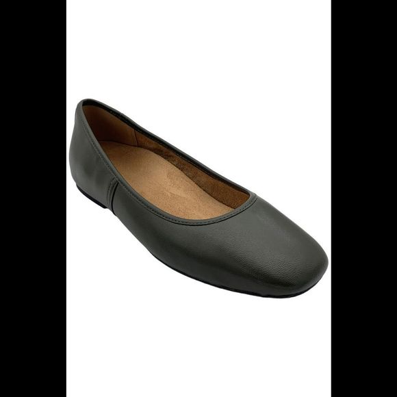 Vionic Women's Orinda Leather Ballet Flats Dark Khaki Leather - Medium - Picture 1 of 3